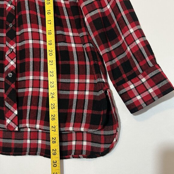 Talbots Women’s Shirt Medium Red Plaid Flannel Button Roll Tab Sleeves Bib Neck - Picture 5 of 10